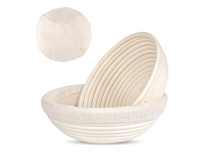 Set di 3 Cestini Banneton per Lievitazione 9 Pollici Rotondi 8,5 Pollici