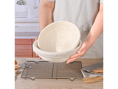 Set di 3 Cestini Banneton per Lievitazione 9 Pollici Rotondi 8,5 Pollici