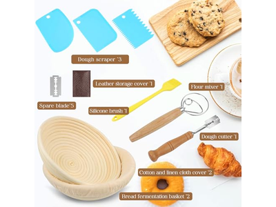 Set di cestini per lievitazione del pane Banneton Rattan ovale rotondo
