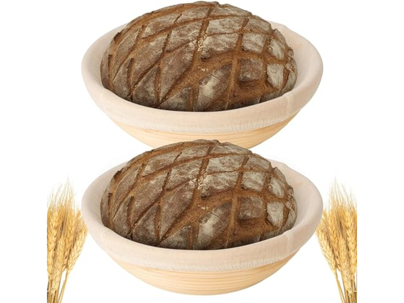Kit Cestino per Lievitazione del Pane Banneton 2 con Accessori Set Rotondo per Lievito Madre