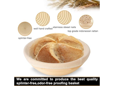 Kit Cestino per Lievitazione del Pane Banneton 2 con Accessori Set Rotondo per Lievito Madre