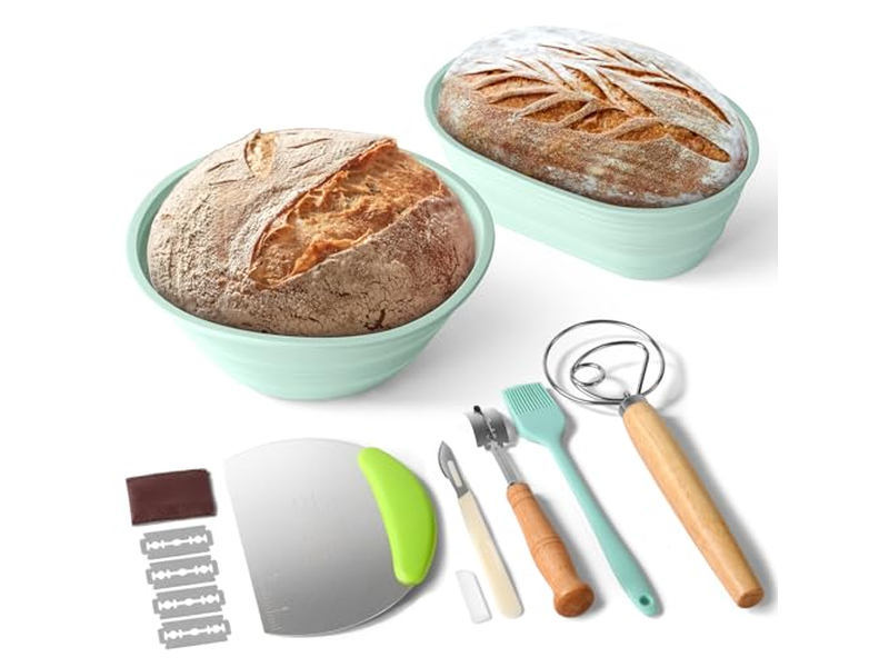 Cestini per Pane per Servizio con Panno, Cestino per Lievitazione Banneton, Raschietto, Lame