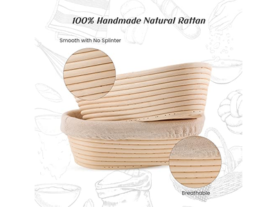 Set Banneton con Lame e Raschietto 12 Pollici Ovale in Acciaio Inox con Panettieri 11 cm Uso Fai da Te