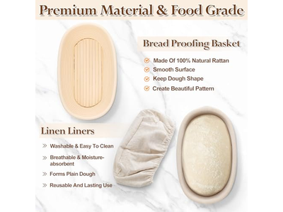 Cestino per Lievitazione Brotform 1Kg 9 Pollici Ovale Banneton Fatto a Mano Personalizzato Grande